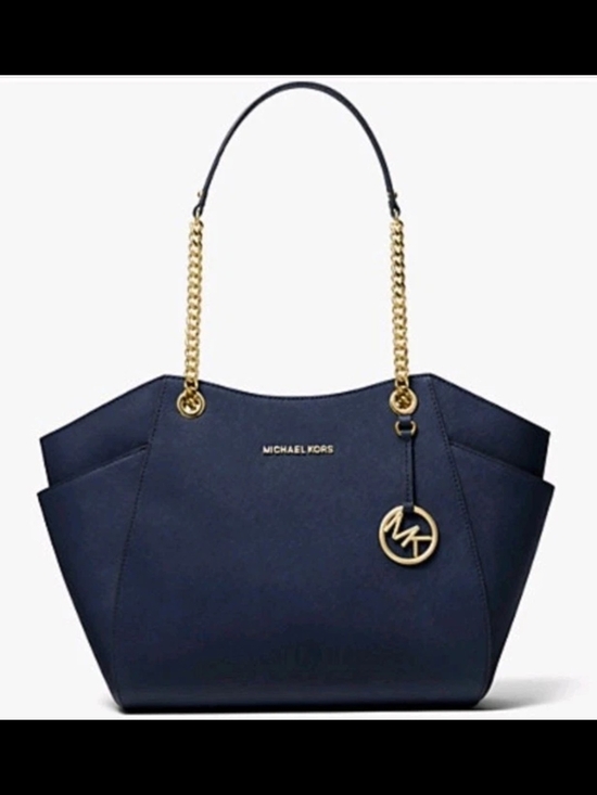 Michael Kors Handbags - Michael Kors Navy Saffiano Leather Chain-Handle Tote **Authentic**